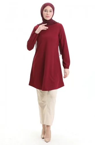 تونيك موسمي فضفاض سادة بأكمام مرنة 8751-02 أحمر قرمزي 8751-02
