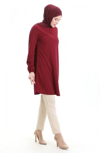 تونيك موسمي فضفاض سادة بأكمام مرنة 8751-02 أحمر قرمزي 8751-02