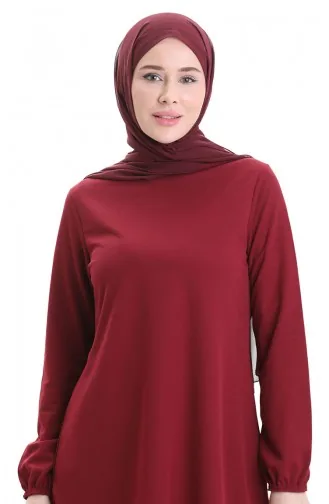 تونيك موسمي فضفاض سادة بأكمام مرنة 8751-02 أحمر قرمزي 8751-02