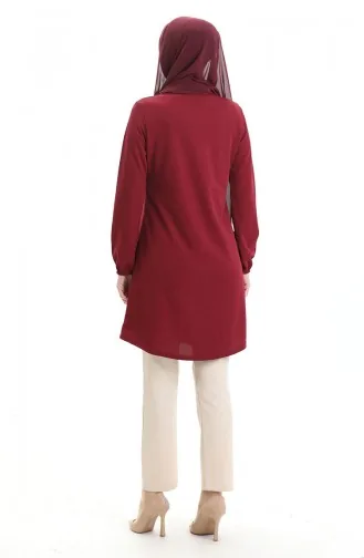 تونيك موسمي فضفاض سادة بأكمام مرنة 8751-02 أحمر قرمزي 8751-02