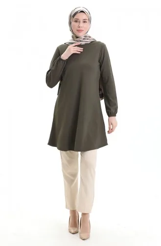 Seizoensgebonden Vloeiende Effen Tuniek Met Elastische Mouwen 8751-03 Khaki 8751-03