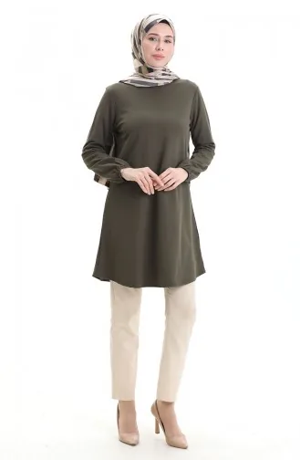 Seizoensgebonden Vloeiende Effen Tuniek Met Elastische Mouwen 8751-03 Khaki 8751-03