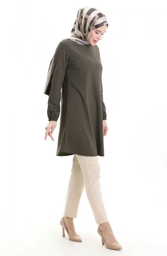 Seizoensgebonden Vloeiende Effen Tuniek Met Elastische Mouwen 8751-03 Khaki 8751-03