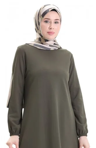 Seizoensgebonden Vloeiende Effen Tuniek Met Elastische Mouwen 8751-03 Khaki 8751-03