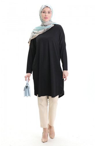 Mevsimlik Sade Rahat Kesim Tunik 8752-01 Siyah