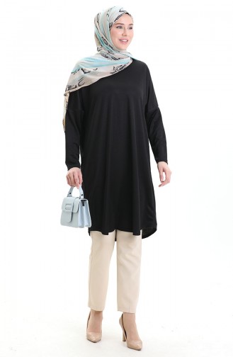 Mevsimlik Sade Rahat Kesim Tunik 8752-01 Siyah