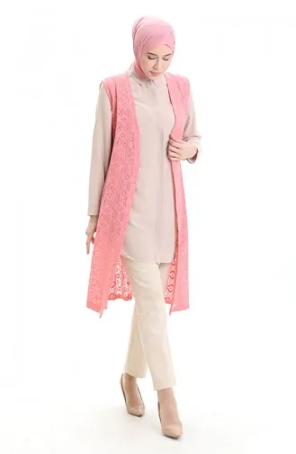 Geregen Lang Effen Vest 8754-01 Roze 8754-01