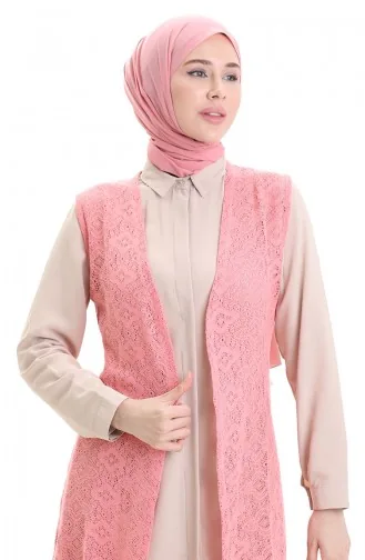 Geregen Lang Effen Vest 8754-01 Roze 8754-01