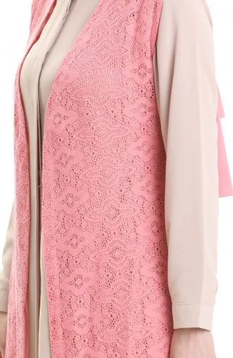 Geregen Lang Effen Vest 8754-01 Roze 8754-01