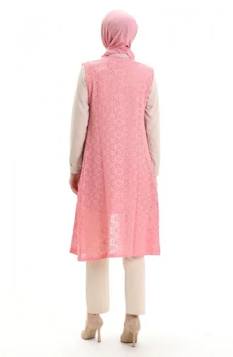 Geregen Lang Effen Vest 8754-01 Roze 8754-01