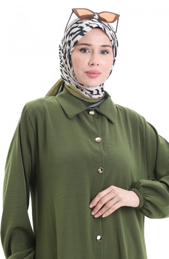 Düğmeli Uzun Tunik Pantolon İkili Takım 0089-01 Haki