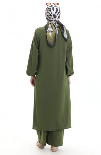 Düğmeli Uzun Tunik Pantolon İkili Takım 0089-01 Haki