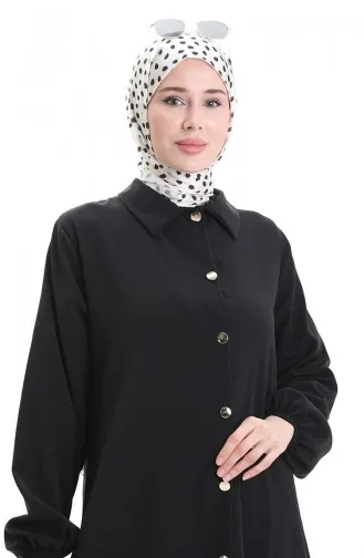 Geknöpfter Langer Tunika-Hosen-Zweiteiler 0089-02 Schwarz 0089-02