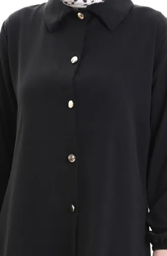 Geknöpfter Langer Tunika-Hosen-Zweiteiler 0089-02 Schwarz 0089-02