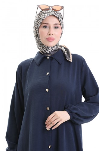 Düğmeli Uzun Tunik Pantolon İkili Takım 0089-03 Lacivert
