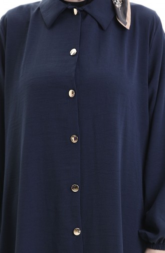 Düğmeli Uzun Tunik Pantolon İkili Takım 0089-03 Lacivert