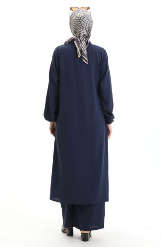 Düğmeli Uzun Tunik Pantolon İkili Takım 0089-03 Lacivert