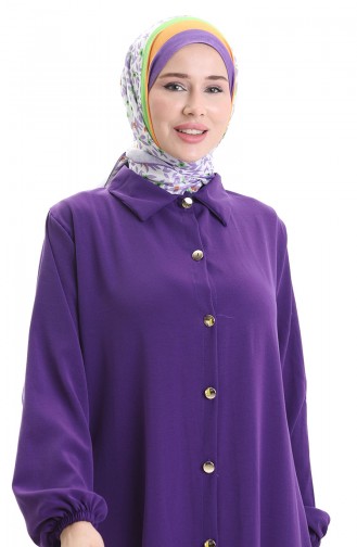 Düğmeli Uzun Tunik Pantolon İkili Takım 0089-04 Mor