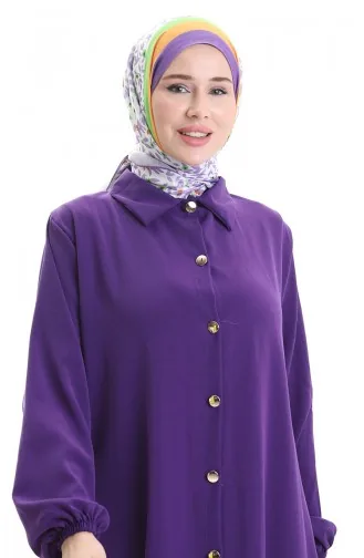 Geknöpfter Langer Tunika-Hosen-Zweiteiler 0089-04 Lila 0089-04