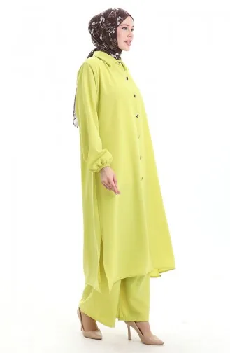 Geknöpfter Langer Tunika-Hosen-Zweiteiler 0089-05 Neongrün 0089-05