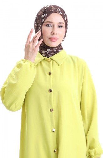Düğmeli Uzun Tunik Pantolon İkili Takım 0089-05 Neon Yeşili