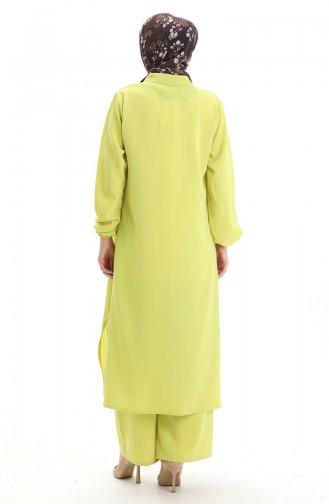 Düğmeli Uzun Tunik Pantolon İkili Takım 0089-05 Neon Yeşili