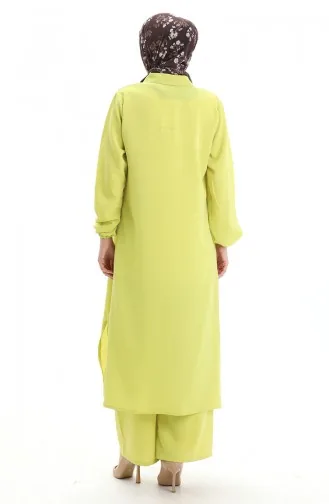 Geknöpfter Langer Tunika-Hosen-Zweiteiler 0089-05 Neongrün 0089-05