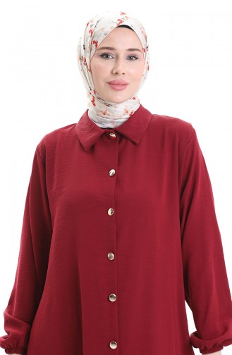 Düğmeli Uzun Tunik Pantolon İkili Takım 0089-06 Bordo
