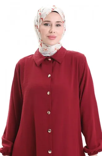 Costume Deux Pièces Tunique Longue Boutonnée Et Pantalon 0089-06 Bordeaux 0089-06