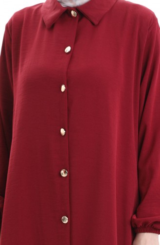 Düğmeli Uzun Tunik Pantolon İkili Takım 0089-06 Bordo
