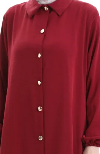 Costume Deux Pièces Tunique Longue Boutonnée Et Pantalon 0089-06 Bordeaux 0089-06
