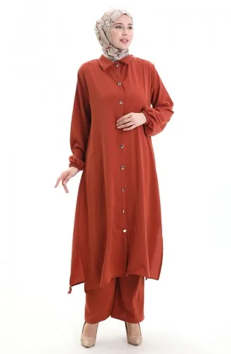 Ensemble Deux Pièces Tunique Longue Boutonnée Et Pantalon 0089-07 Tile 0089-07