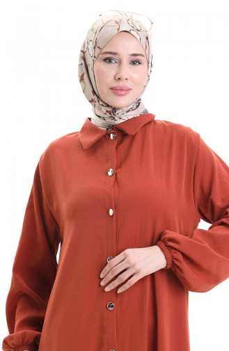 Düğmeli Uzun Tunik Pantolon İkili Takım 0089-07 Kiremit