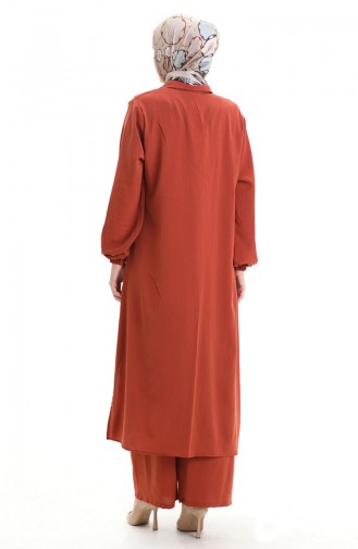 Düğmeli Uzun Tunik Pantolon İkili Takım 0089-07 Kiremit