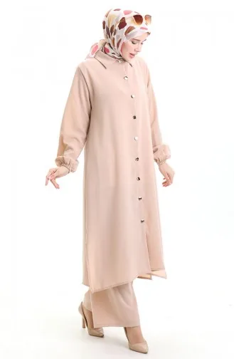 Zweiteiliger Anzug Mit Langer Tunika Und Hose 0089-09 Nerz 0089-09