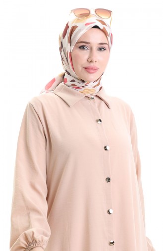 Düğmeli Uzun Tunik Pantolon İkili Takım 0089-09 Vizon