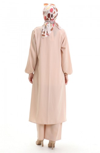 Düğmeli Uzun Tunik Pantolon İkili Takım 0089-09 Vizon