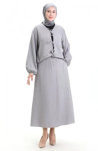 Ensemble Deux Pièces Chemisier Et Jupe En Dentelle 2066-02 Gris 2066-02