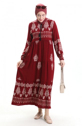 Weinrot Hijab Kleider 4078-02