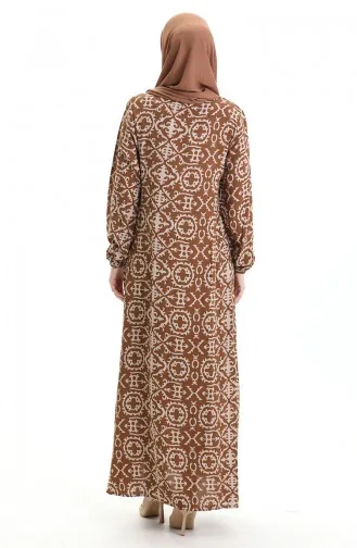 Viskon Kumaş Desenli Elbise 0036-04 Sütlü Kahve