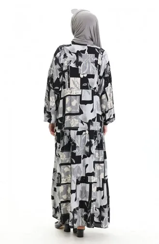 Half Buttoned Patterned Dress 2067-02 Black Gray 2067-02