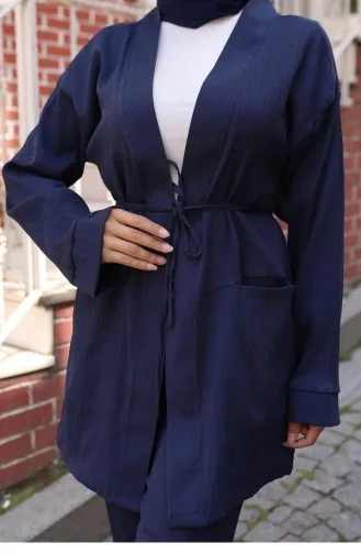 Kimono Suit With Pocket Detail Navy Blue 729