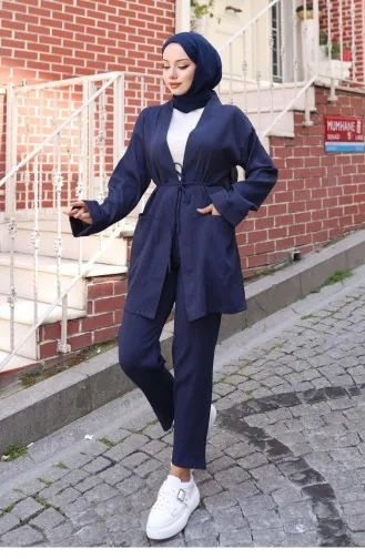 Kimono Suit With Pocket Detail Navy Blue 729