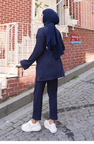 Kimono Suit With Pocket Detail Navy Blue 729