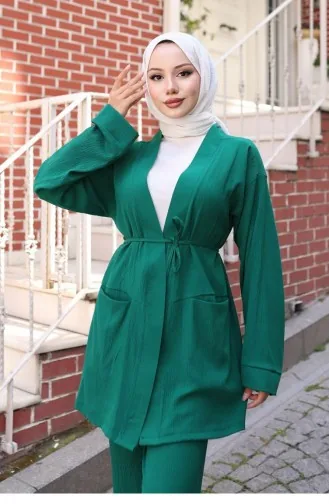 Cep Detaylı Kimono Takım Yeşil