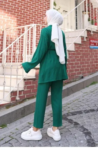 Cep Detaylı Kimono Takım Yeşil