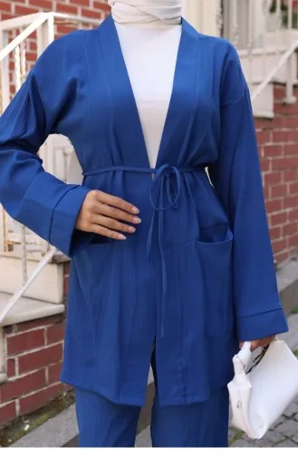 Ensemble Kimono Avec Détails De Poche En Indigo 734