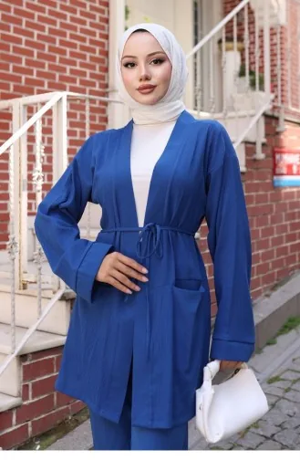 Ensemble Kimono Avec Détails De Poche En Indigo 734