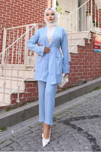 Cep Detaylı Kimono Takım Bebe Mavisi