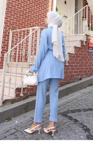 Cep Detaylı Kimono Takım Bebe Mavisi